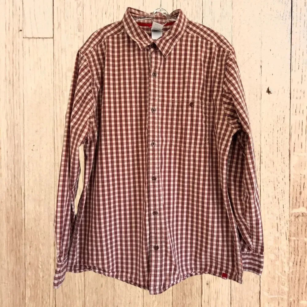 North Face Plaid Shirt Mens Large Rust Orange Cotton Long Sleeve One Pocket